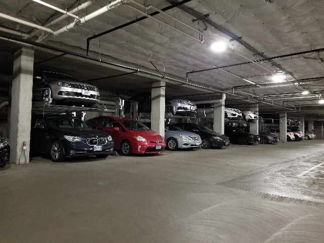 Car stackers in parking garage | Mathews Mechanical