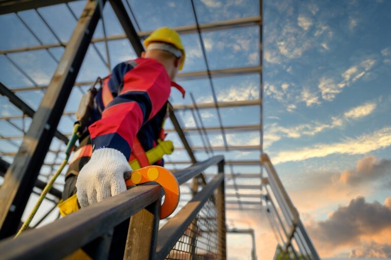 Man wearing safety gear for fall protection